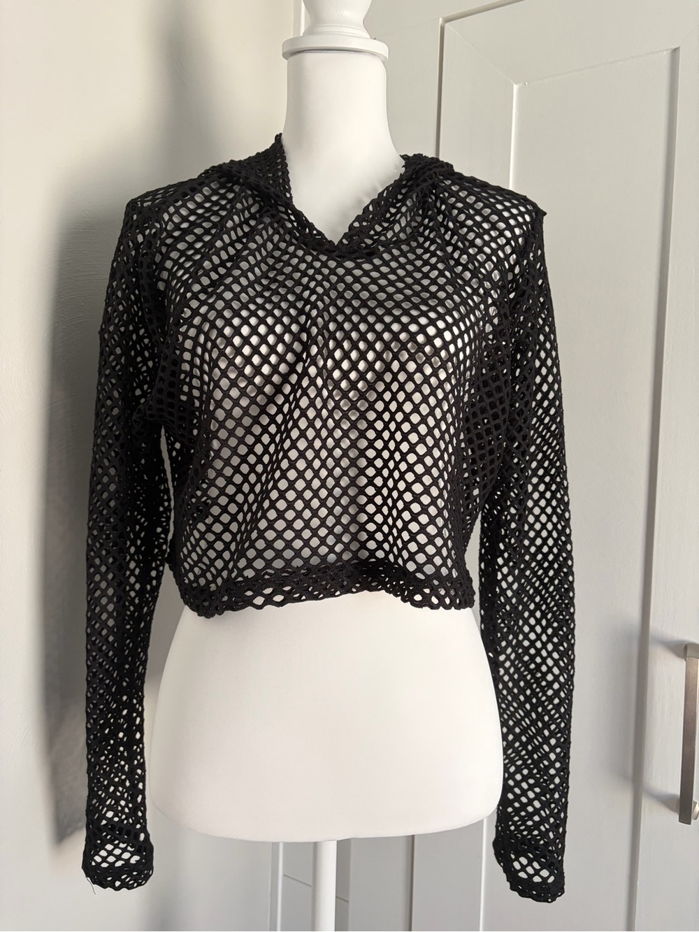 Body Rage Black Fishnet Hooded Crop Top